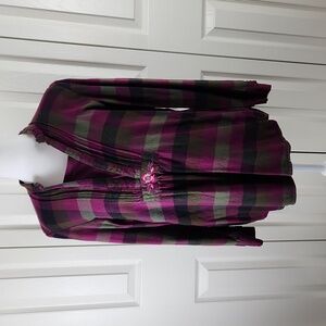 BLAIR plaid flannel blouse w embroidered accent pink green black! So cute O/S.